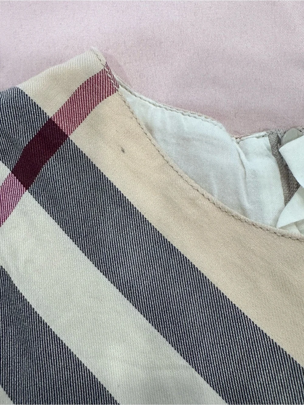 Burberry Beige Plaid Belted Girls' Dress with Black and Burgundy Accents